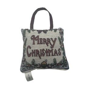 Merry Christmas Hanging Decorative Pillow Festive Tapestry With Handle Burgundy